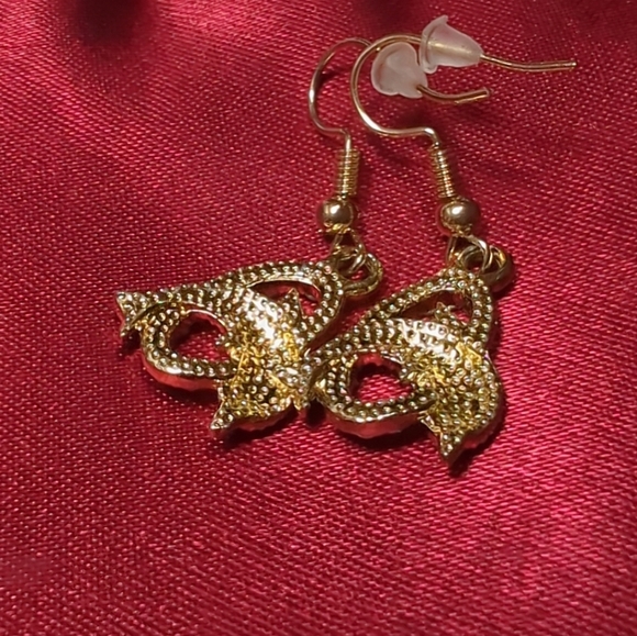 DOLPHIN 🐬 Clear Diamante Drop Earrings In Gold Plating - 1/2"  Length - Picture 5 of 9